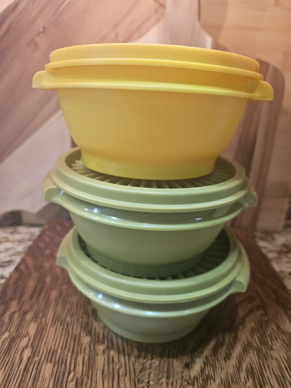 Vintage Tupperware Yellow and Green Bowls With Lids
